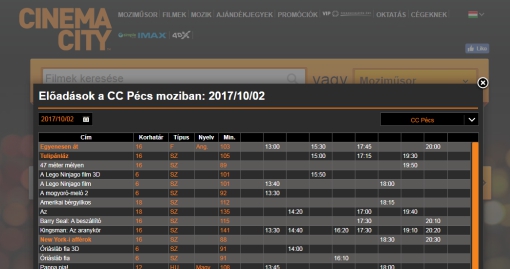 Automatizált moziműsor megjelenítés